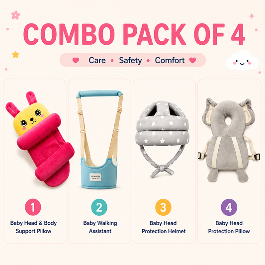 4-in-1 Baby Safety Combo Pack | Baby Helmet, Walking Assistant & Support Pillow | BabyCove