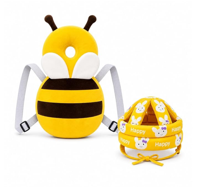 Baby Safety Combo – Bee Head Protection Helmet & Bee Back Protector Pillow for Crawling & Walking Babies | Adjustable, Lightweight & Soft